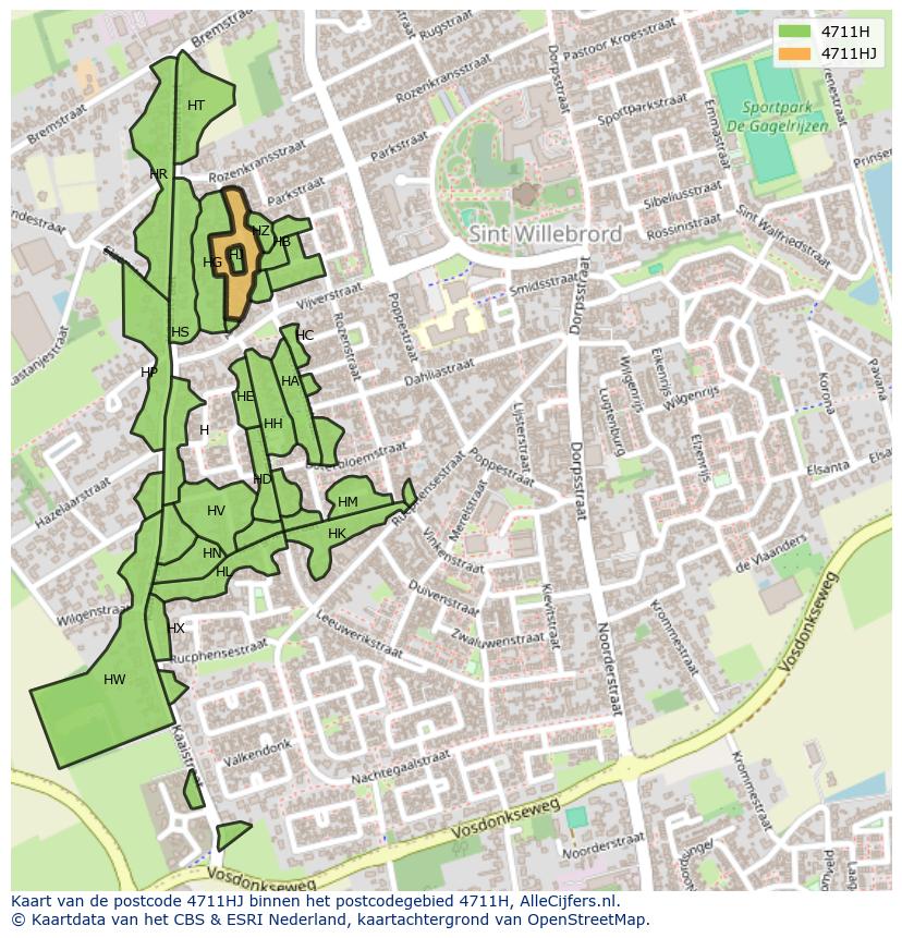 Afbeelding van het postcodegebied 4711 HJ op de kaart.