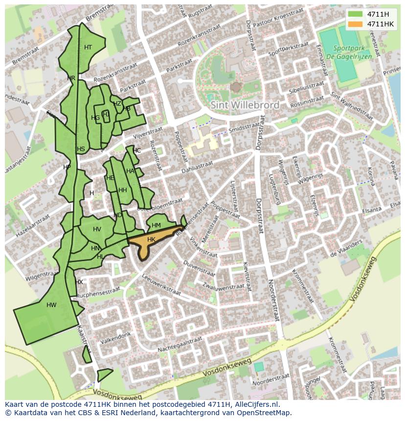Afbeelding van het postcodegebied 4711 HK op de kaart.