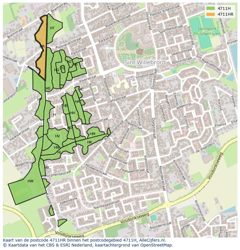 Afbeelding van het postcodegebied 4711 HR op de kaart.