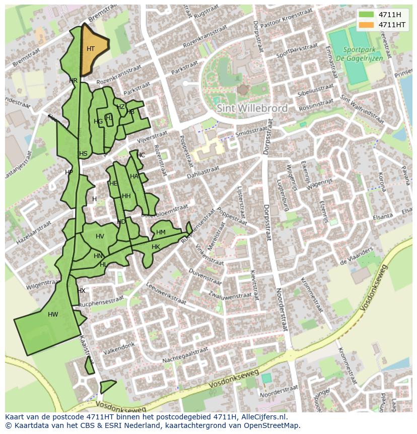 Afbeelding van het postcodegebied 4711 HT op de kaart.