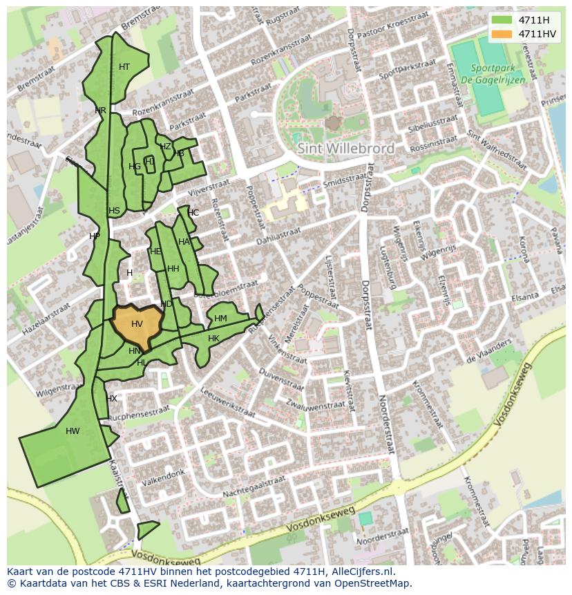 Afbeelding van het postcodegebied 4711 HV op de kaart.