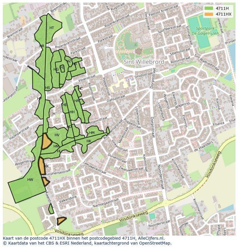 Afbeelding van het postcodegebied 4711 HX op de kaart.