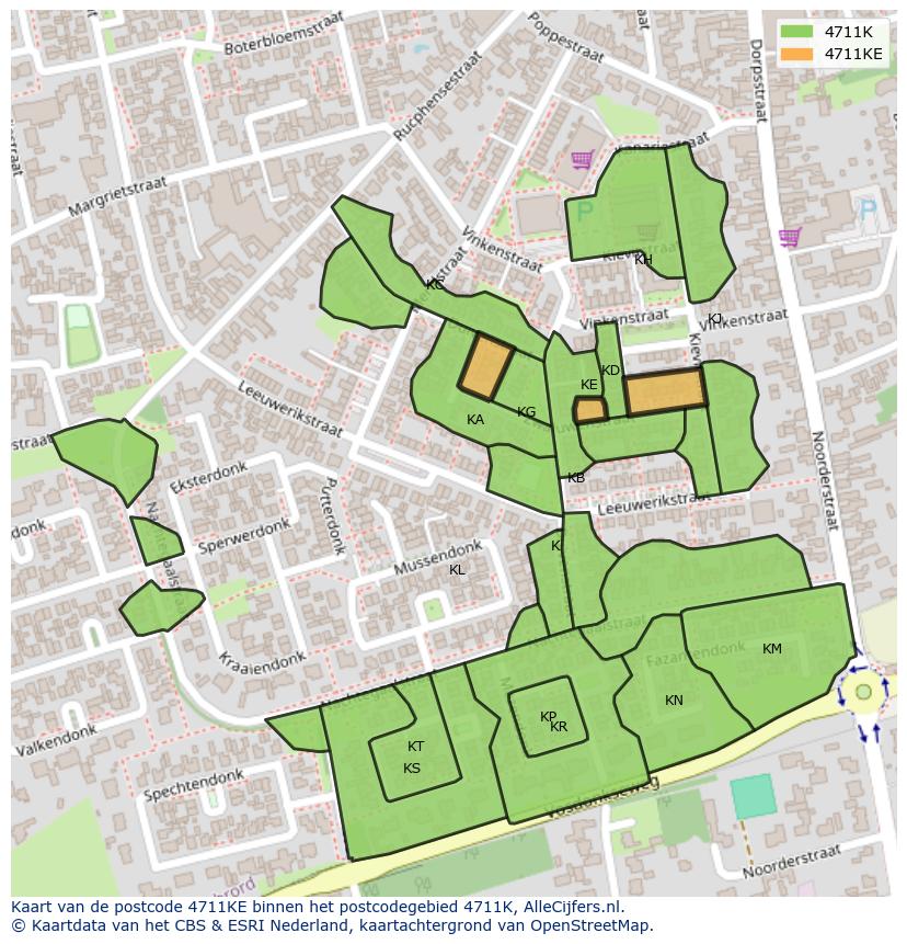 Afbeelding van het postcodegebied 4711 KE op de kaart.