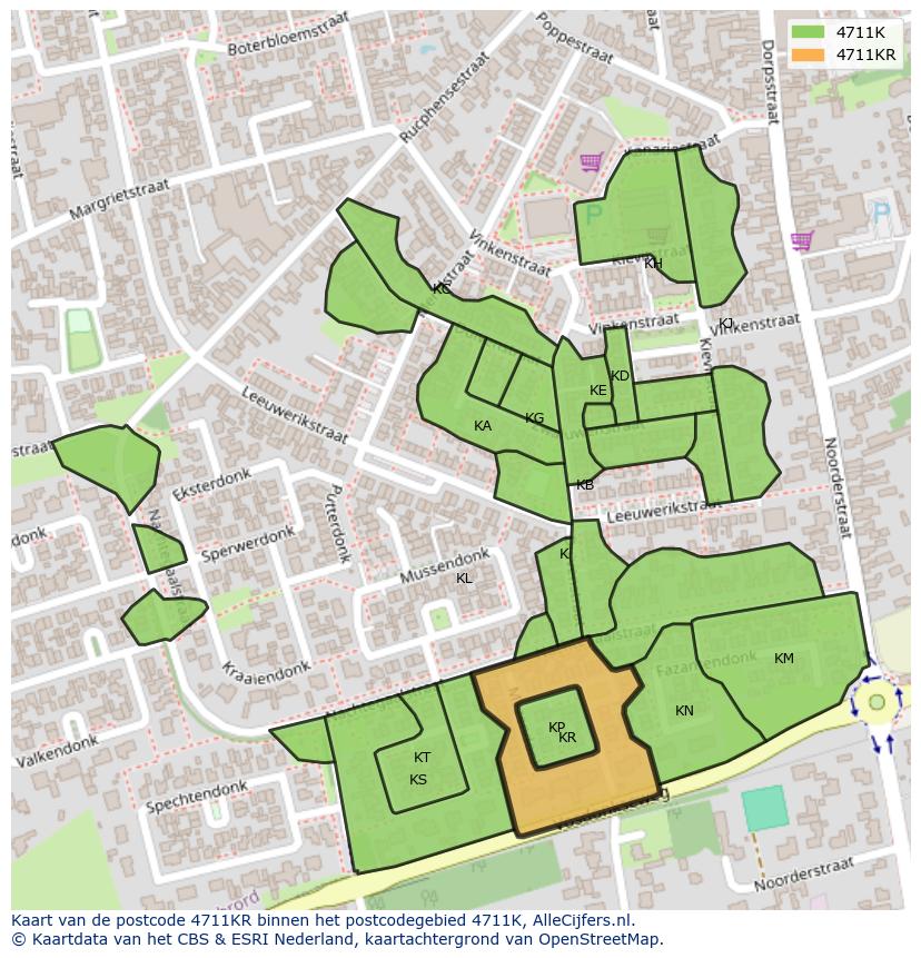 Afbeelding van het postcodegebied 4711 KR op de kaart.