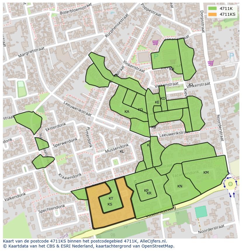 Afbeelding van het postcodegebied 4711 KS op de kaart.