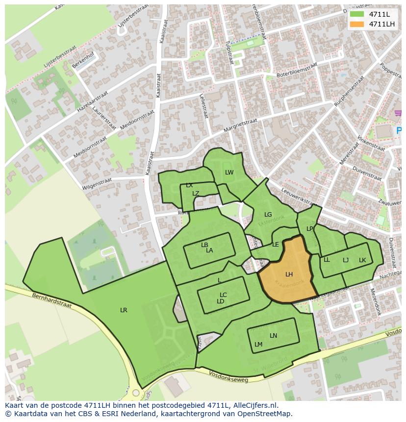 Afbeelding van het postcodegebied 4711 LH op de kaart.