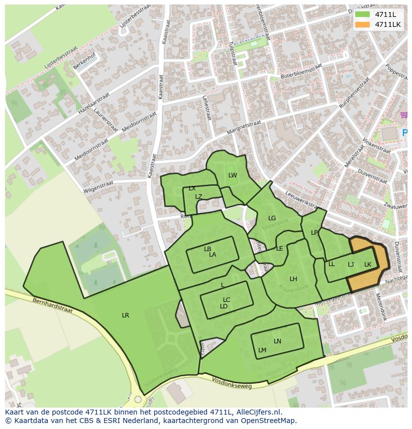 Afbeelding van het postcodegebied 4711 LK op de kaart.