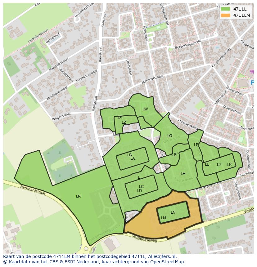 Afbeelding van het postcodegebied 4711 LM op de kaart.