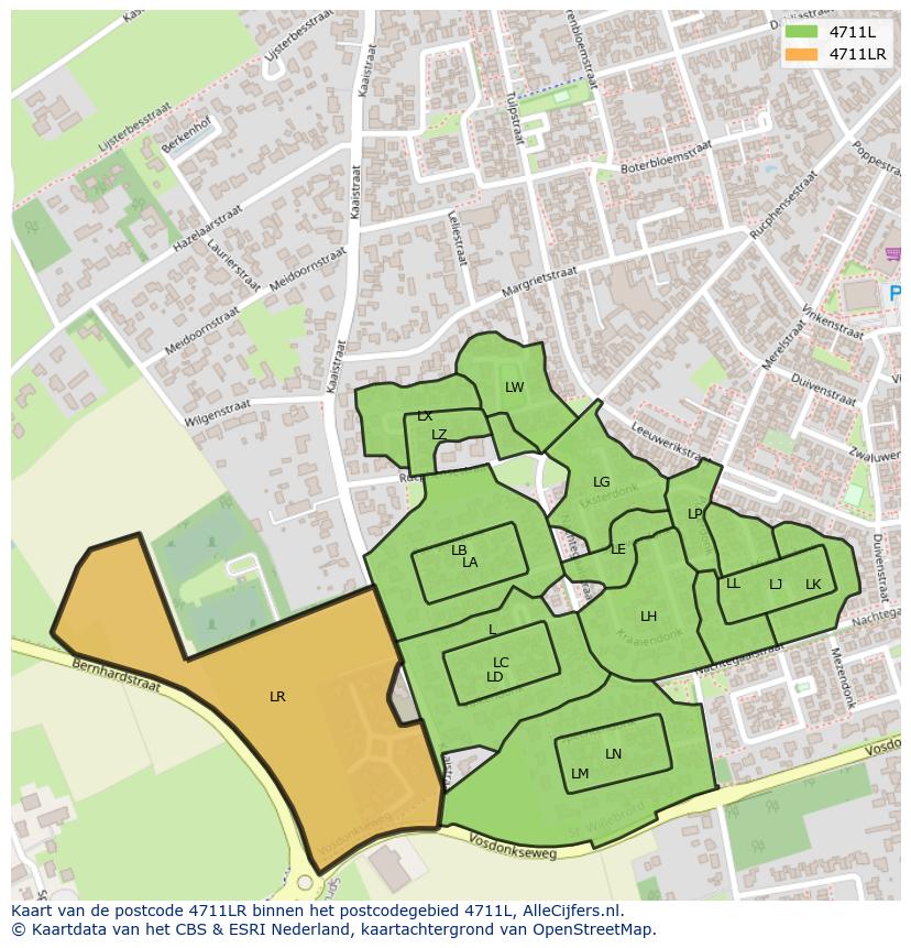 Afbeelding van het postcodegebied 4711 LR op de kaart.