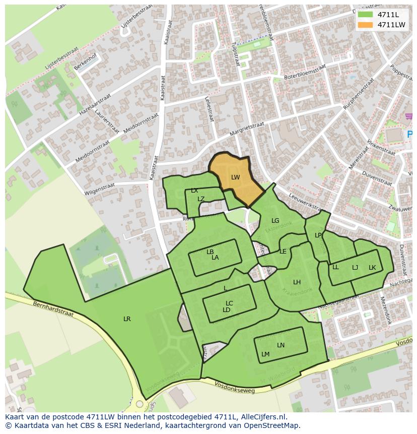 Afbeelding van het postcodegebied 4711 LW op de kaart.