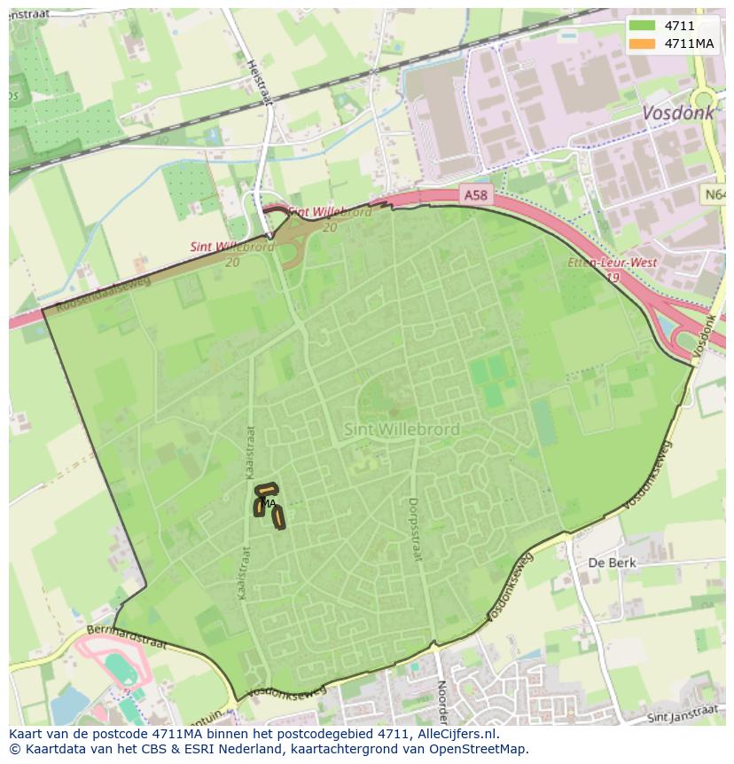 Afbeelding van het postcodegebied 4711 MA op de kaart.