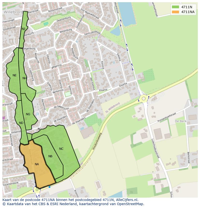 Afbeelding van het postcodegebied 4711 NA op de kaart.