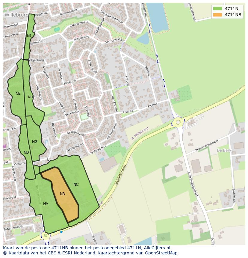 Afbeelding van het postcodegebied 4711 NB op de kaart.