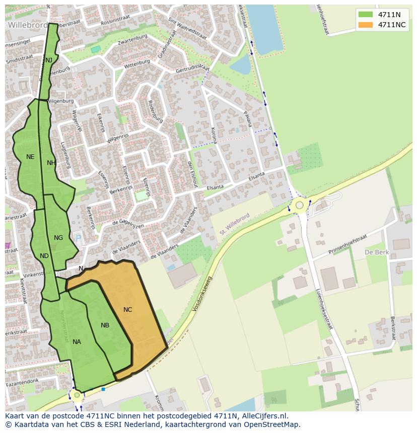 Afbeelding van het postcodegebied 4711 NC op de kaart.