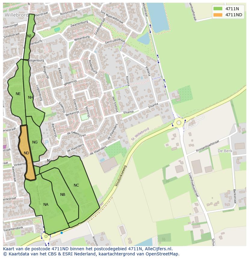 Afbeelding van het postcodegebied 4711 ND op de kaart.