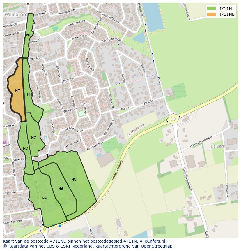 Afbeelding van het postcodegebied 4711 NE op de kaart.