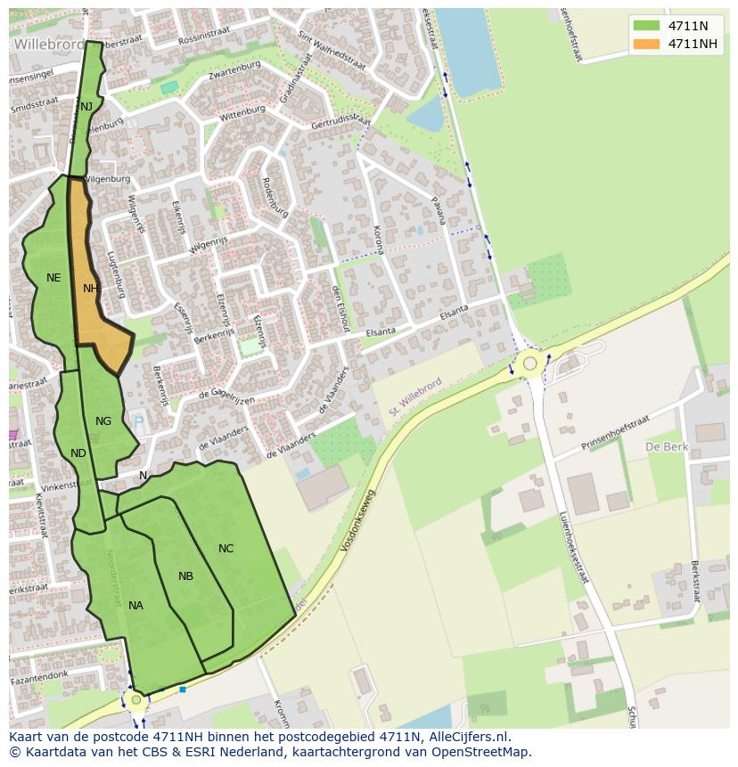Afbeelding van het postcodegebied 4711 NH op de kaart.