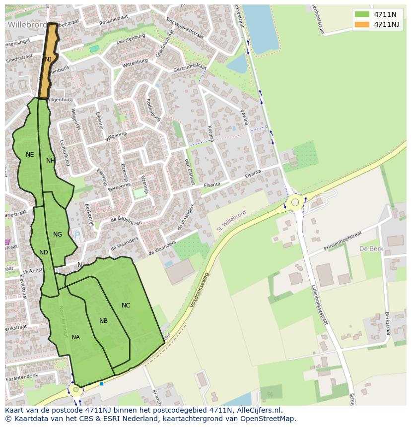 Afbeelding van het postcodegebied 4711 NJ op de kaart.