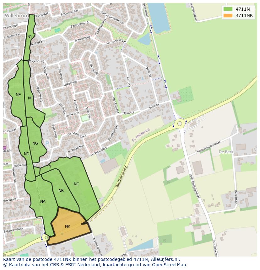 Afbeelding van het postcodegebied 4711 NK op de kaart.