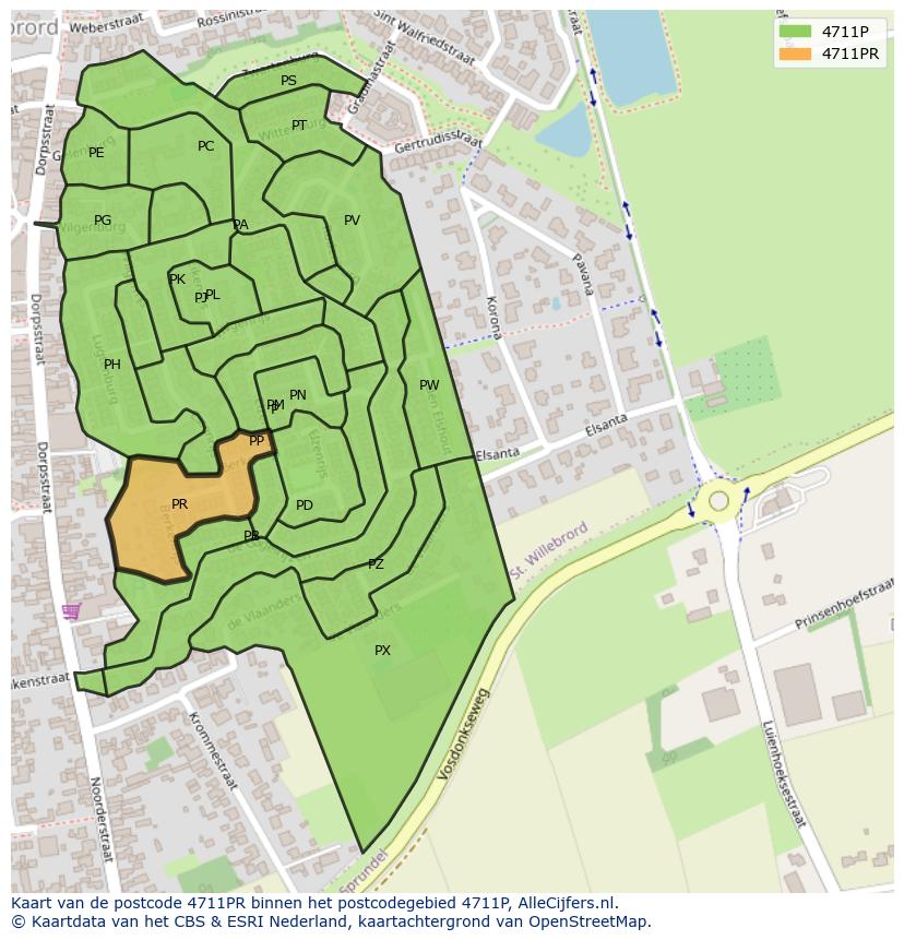 Afbeelding van het postcodegebied 4711 PR op de kaart.