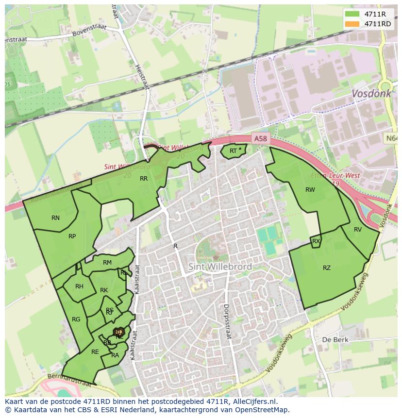 Afbeelding van het postcodegebied 4711 RD op de kaart.