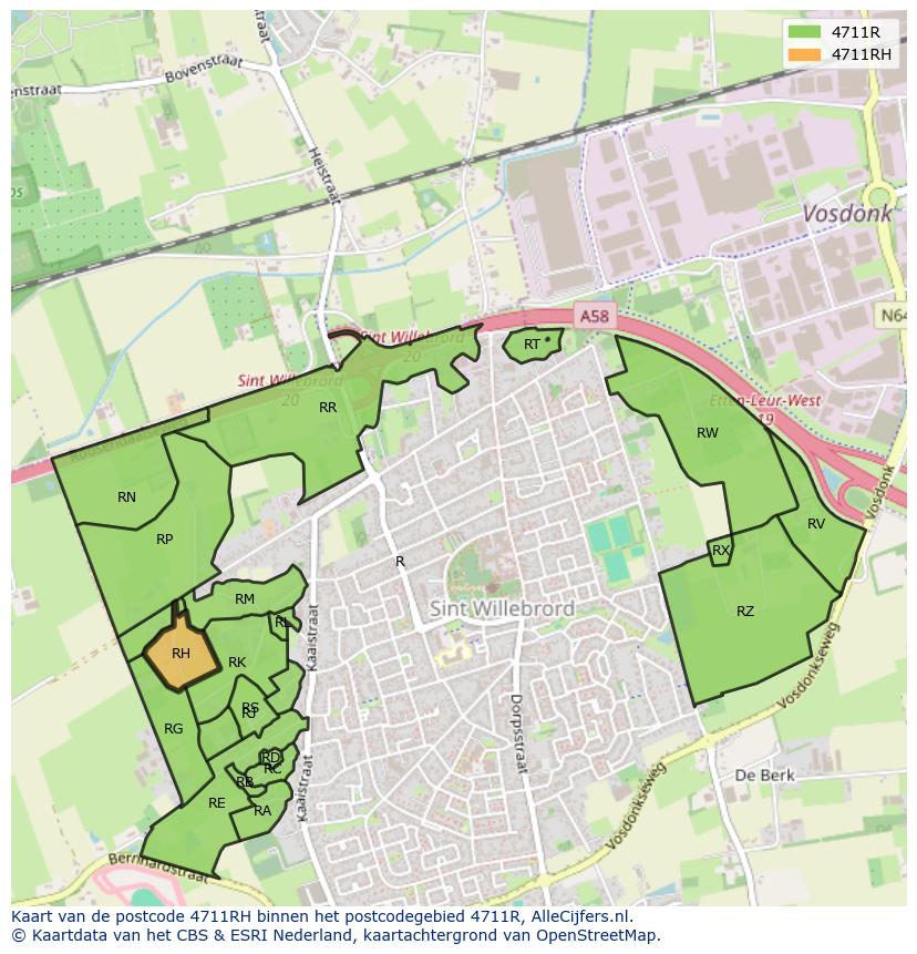 Afbeelding van het postcodegebied 4711 RH op de kaart.
