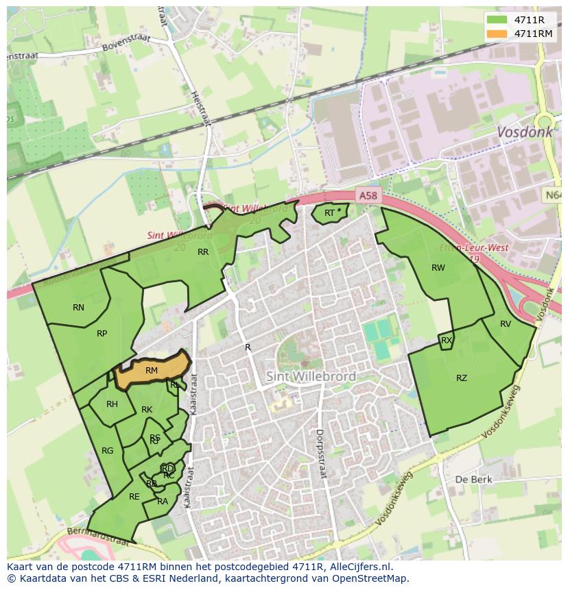 Afbeelding van het postcodegebied 4711 RM op de kaart.