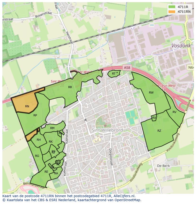 Afbeelding van het postcodegebied 4711 RN op de kaart.
