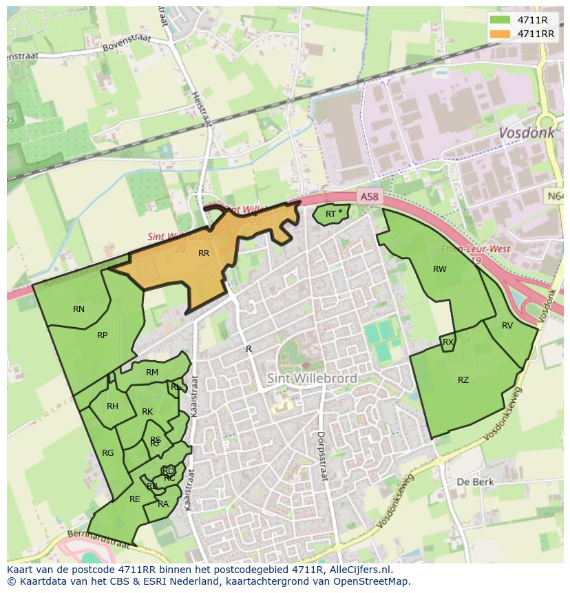 Afbeelding van het postcodegebied 4711 RR op de kaart.