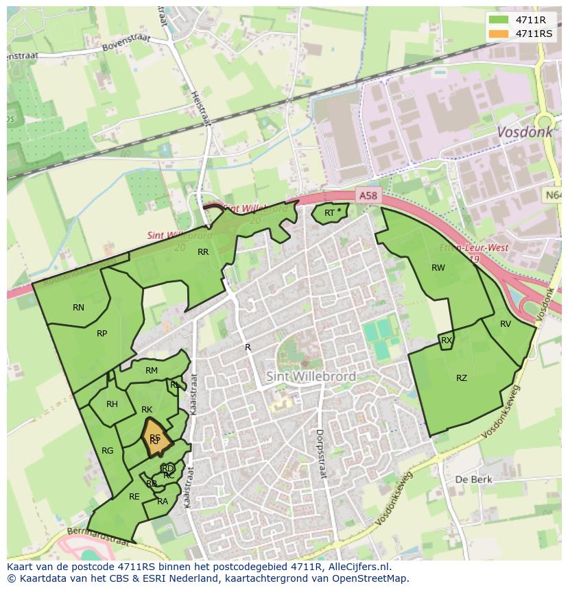 Afbeelding van het postcodegebied 4711 RS op de kaart.