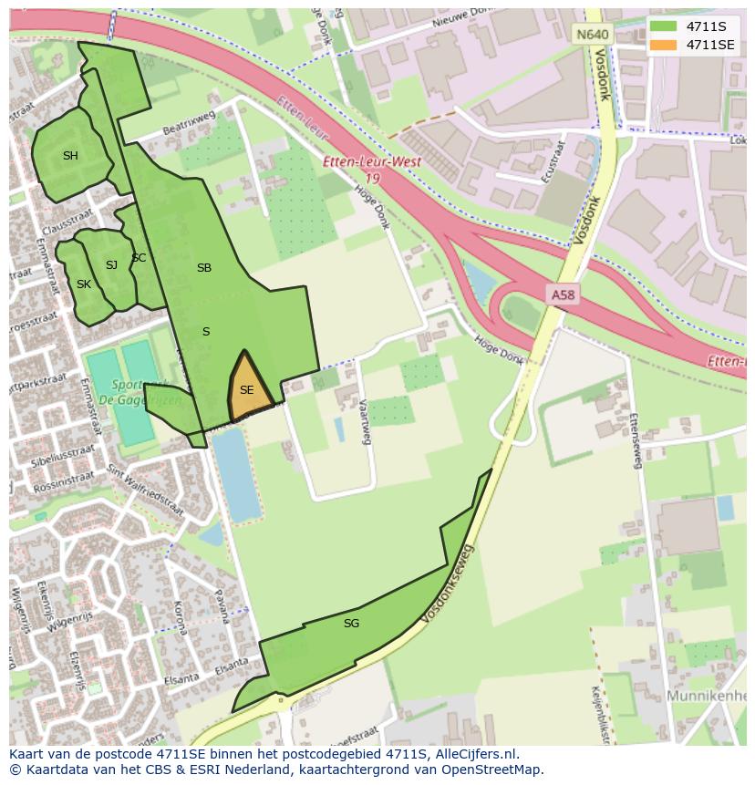 Afbeelding van het postcodegebied 4711 SE op de kaart.