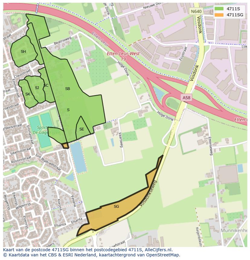 Afbeelding van het postcodegebied 4711 SG op de kaart.