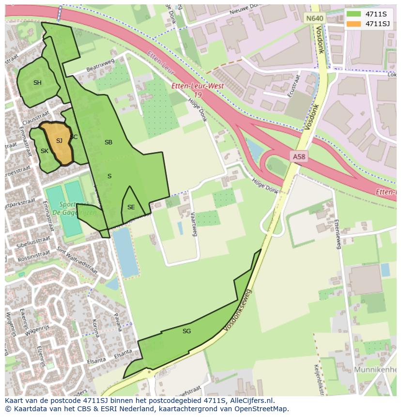Afbeelding van het postcodegebied 4711 SJ op de kaart.