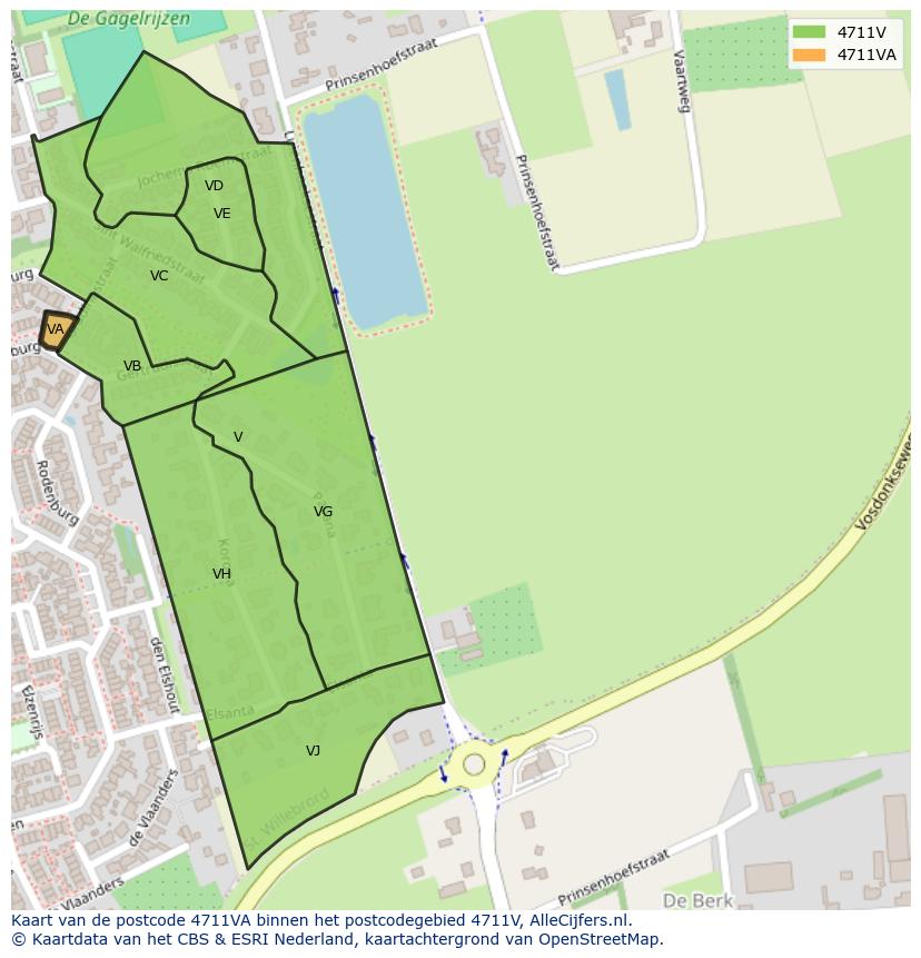 Afbeelding van het postcodegebied 4711 VA op de kaart.