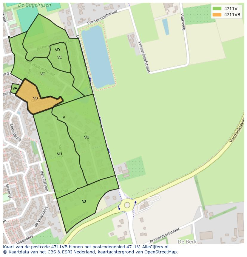 Afbeelding van het postcodegebied 4711 VB op de kaart.