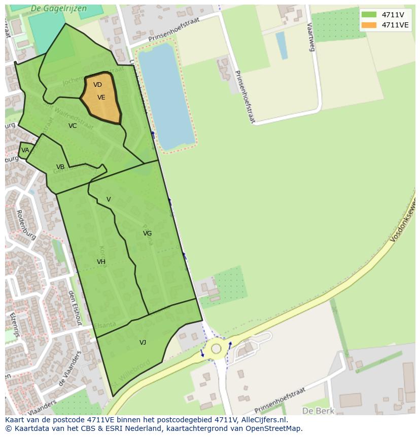Afbeelding van het postcodegebied 4711 VE op de kaart.