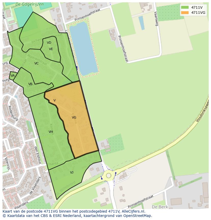 Afbeelding van het postcodegebied 4711 VG op de kaart.