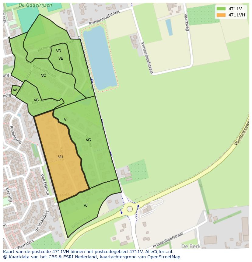 Afbeelding van het postcodegebied 4711 VH op de kaart.