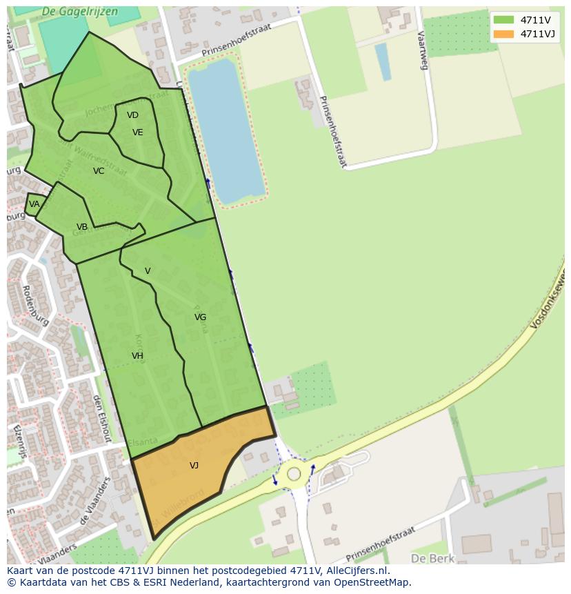 Afbeelding van het postcodegebied 4711 VJ op de kaart.