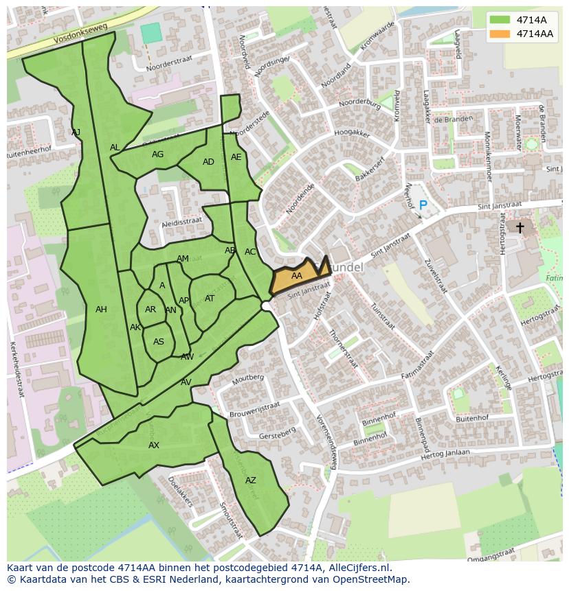 Afbeelding van het postcodegebied 4714 AA op de kaart.