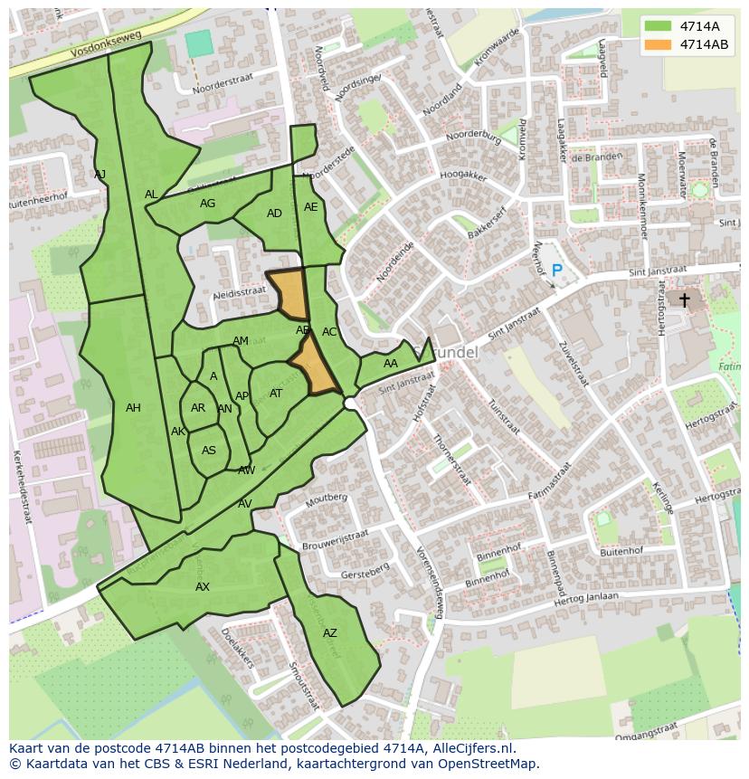 Afbeelding van het postcodegebied 4714 AB op de kaart.