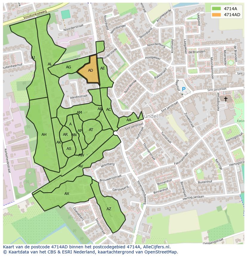 Afbeelding van het postcodegebied 4714 AD op de kaart.