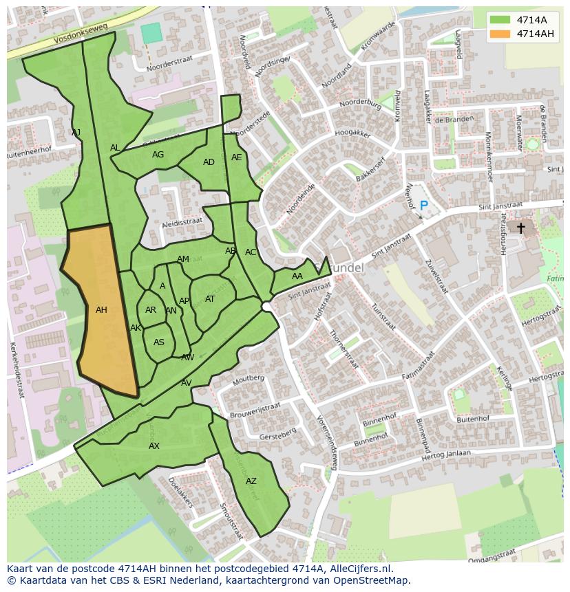 Afbeelding van het postcodegebied 4714 AH op de kaart.
