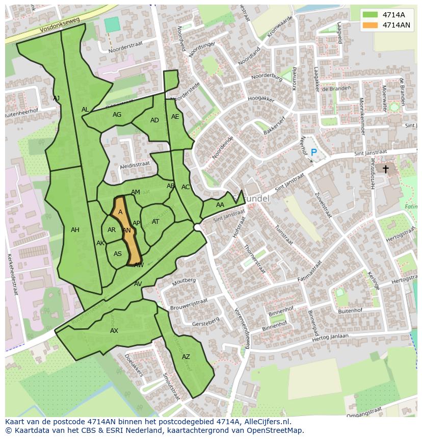 Afbeelding van het postcodegebied 4714 AN op de kaart.