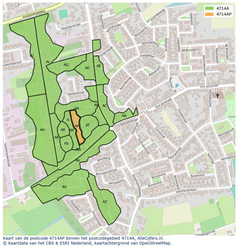 Afbeelding van het postcodegebied 4714 AP op de kaart.