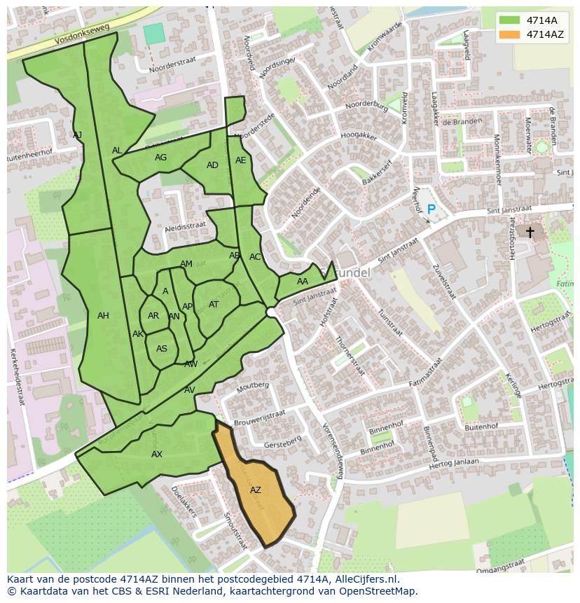 Afbeelding van het postcodegebied 4714 AZ op de kaart.
