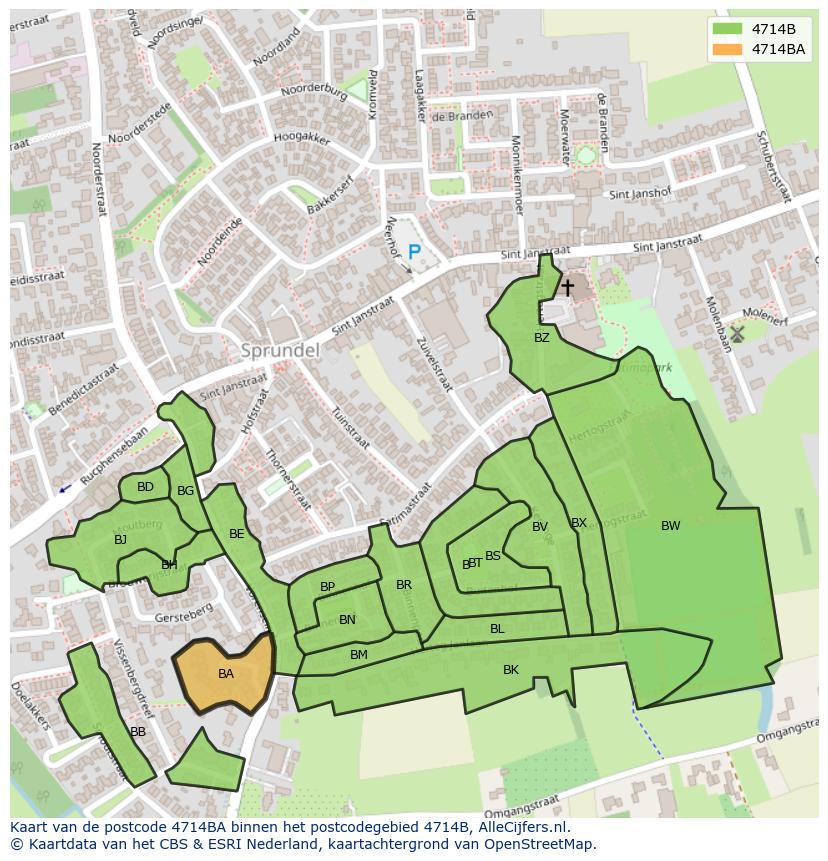 Afbeelding van het postcodegebied 4714 BA op de kaart.