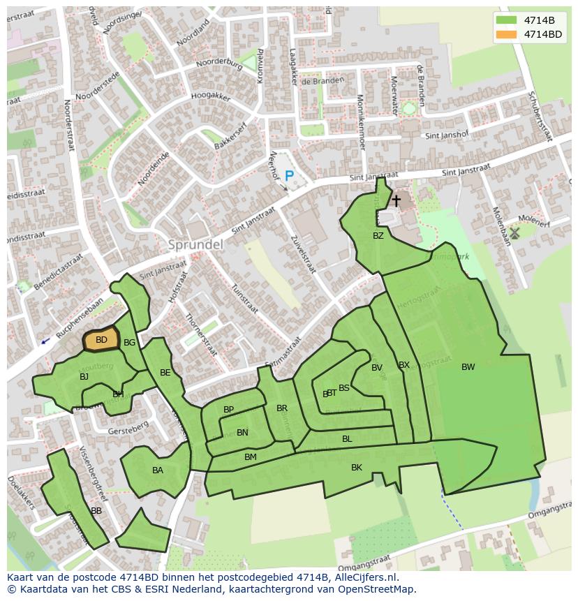 Afbeelding van het postcodegebied 4714 BD op de kaart.