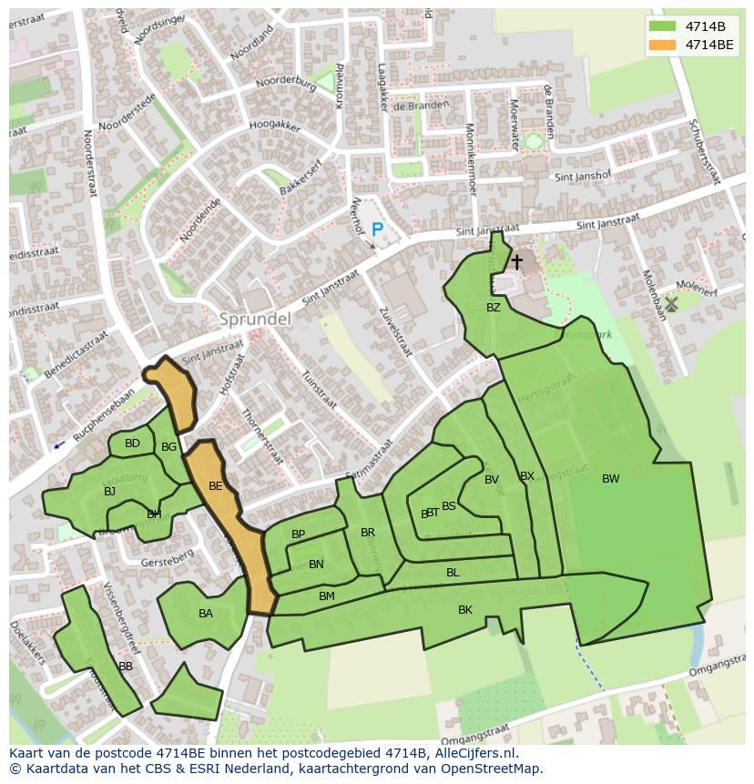 Afbeelding van het postcodegebied 4714 BE op de kaart.