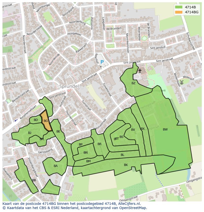 Afbeelding van het postcodegebied 4714 BG op de kaart.